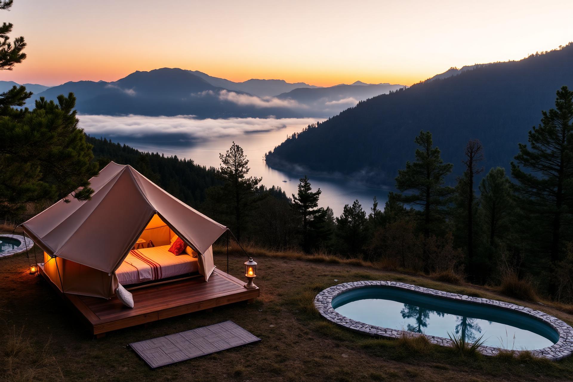Tenda glamping con vista sul Lago d'Iseo all'alba